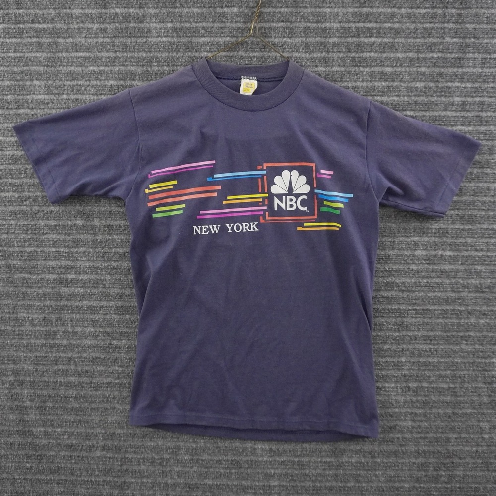 Vintage 70s Velva Sheen NBC Thin T Shirt Adult M Navy Blue Rainbow Graphic